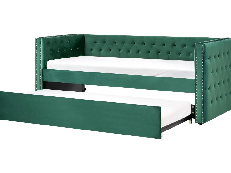 Tagesbett Ausziehbar Samtstoff Grun Lattenrost 90 X 200 Cm Gassin