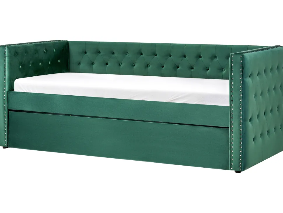 Tagesbett Ausziehbar Samtstoff Grun Lattenrost 90 X 200 Cm Gassin