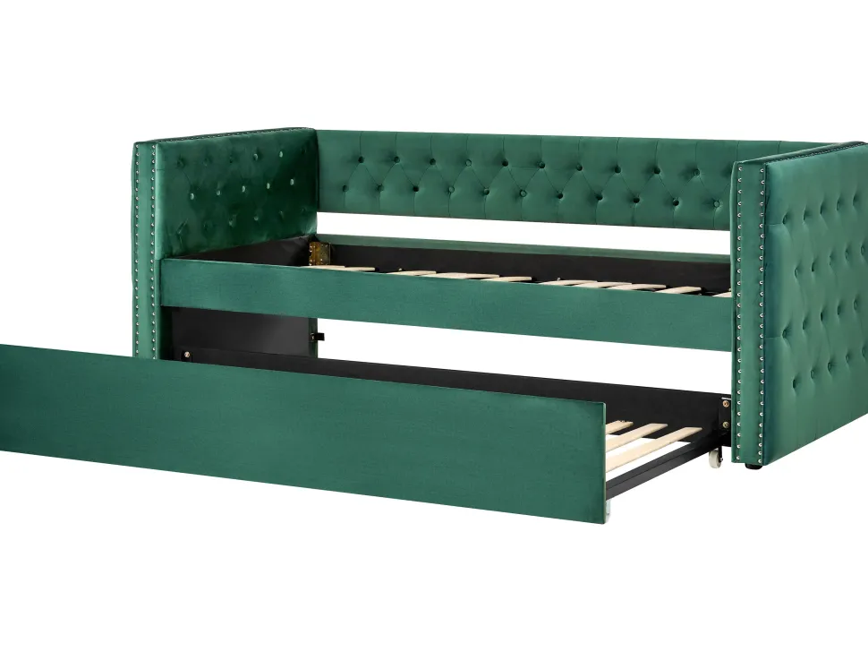 Tagesbett Ausziehbar Samtstoff Grun Lattenrost 90 X 200 Cm Gassin
