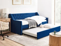 Tagesbett Ausziehbar Samtstoff Marineblau Lattenrost 90 X 200 Cm Montargis