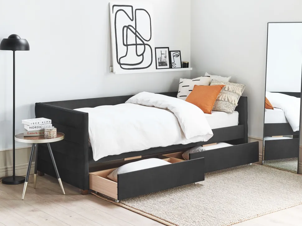 Tagesbett Samtstoff Schwarz Mit Bettkasten 90 X 200 Cm Marray