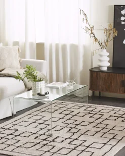 Teppich Baumwolle Beige 160 X 230 Cm Geometrisches Muster Kurzflor Turhal