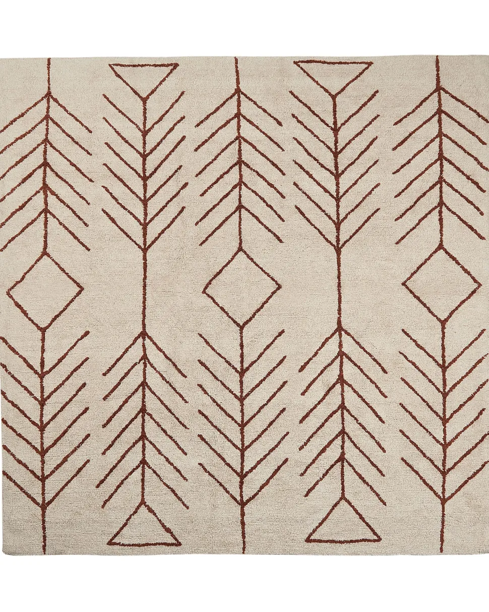 Teppich Baumwolle Beige 200 X 200 Cm Geometrisches Muster Kurzflor Akoren