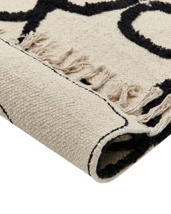 Teppich Baumwolle Beige / Schwarz 160 X 230 Cm Gesichtsmotiv Kurzflor Konur