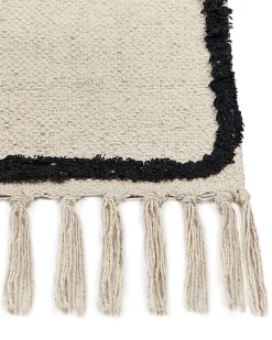 Teppich Baumwolle Beige / Schwarz 160 X 230 Cm Gesichtsmotiv Kurzflor Konur