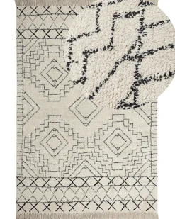 Teppich Baumwolle Beige / Schwarz Geometrisches Muster 160 X 230 Cm Kurzflor Zeyne