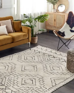 Teppich Baumwolle Beige / Schwarz Geometrisches Muster 160 X 230 Cm Kurzflor Zeyne