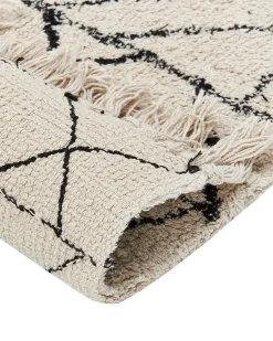 Teppich Baumwolle Beige / Schwarz Geometrisches Muster 160 X 230 Cm Kurzflor Zeyne