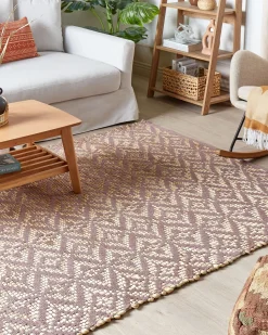 Teppich Baumwolle Beige / Rosa Geometrisches Muster 160 X 230 Cm Kurzflor Gerze