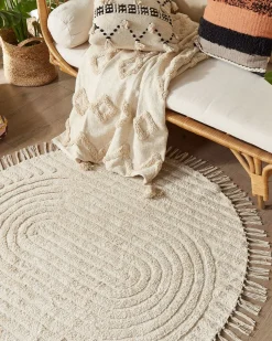 Teppich Baumwolle Beige 140 Cm Rund Halfeti