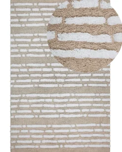 Teppich Baumwolle Beige 120 X 180 Cm Kurzflor Ahirli