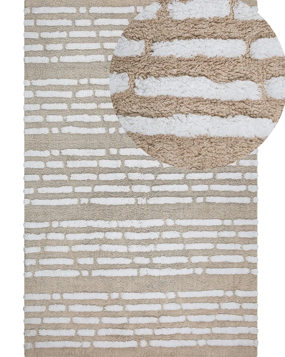 Teppich Baumwolle Beige 120 X 180 Cm Kurzflor Ahirli