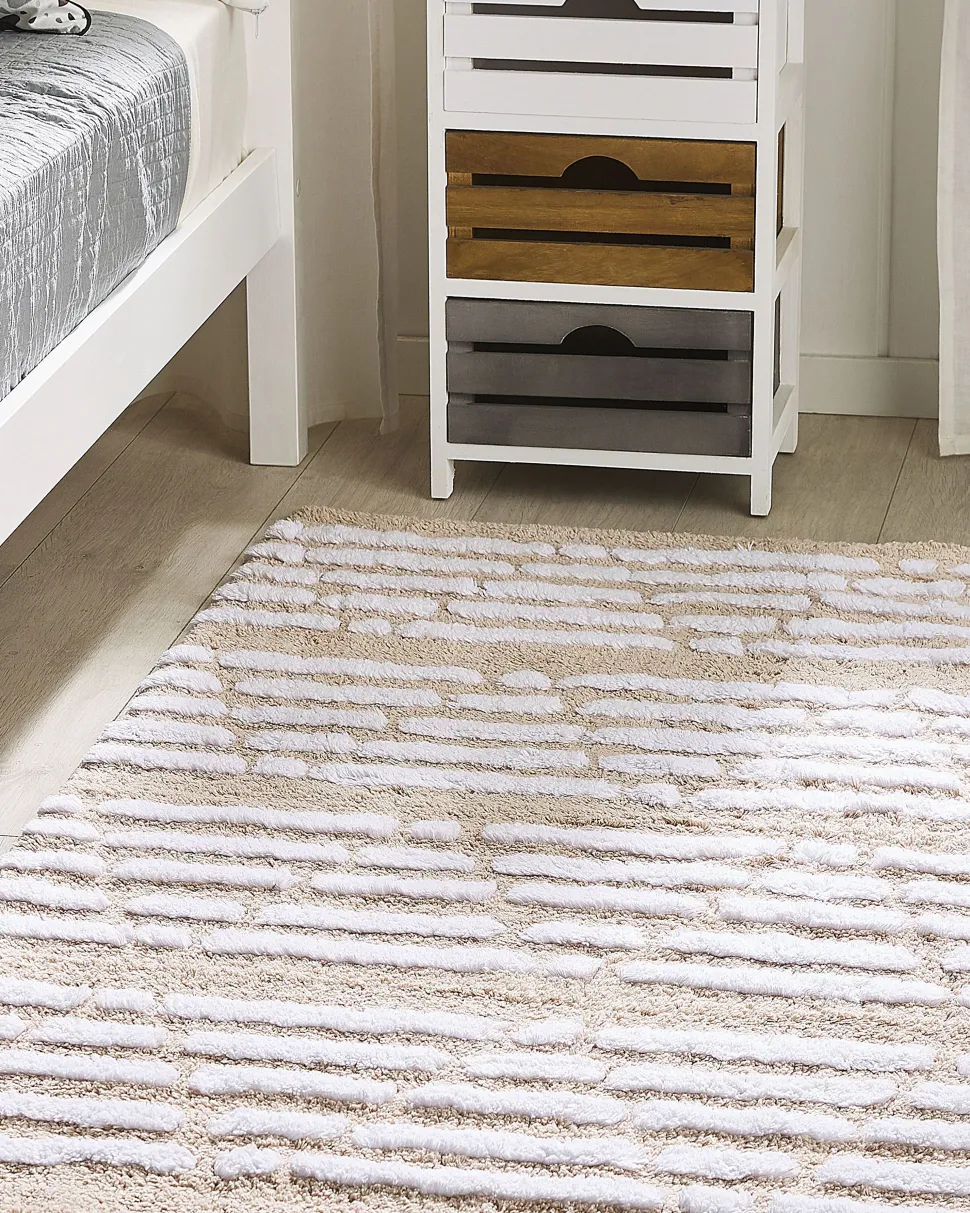 Teppich Baumwolle Beige 120 X 180 Cm Kurzflor Ahirli