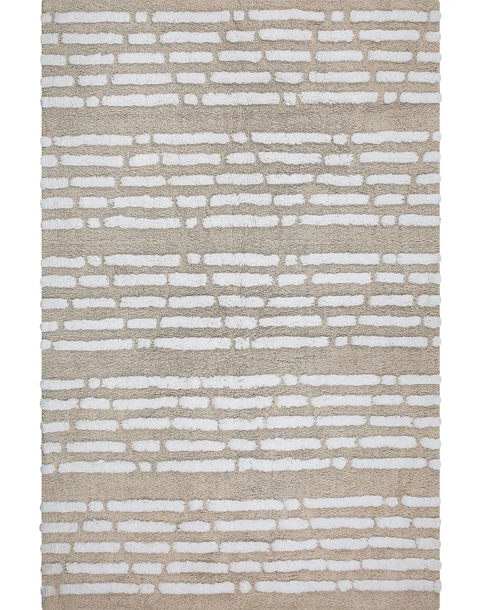 Teppich Baumwolle Beige 120 X 180 Cm Kurzflor Ahirli