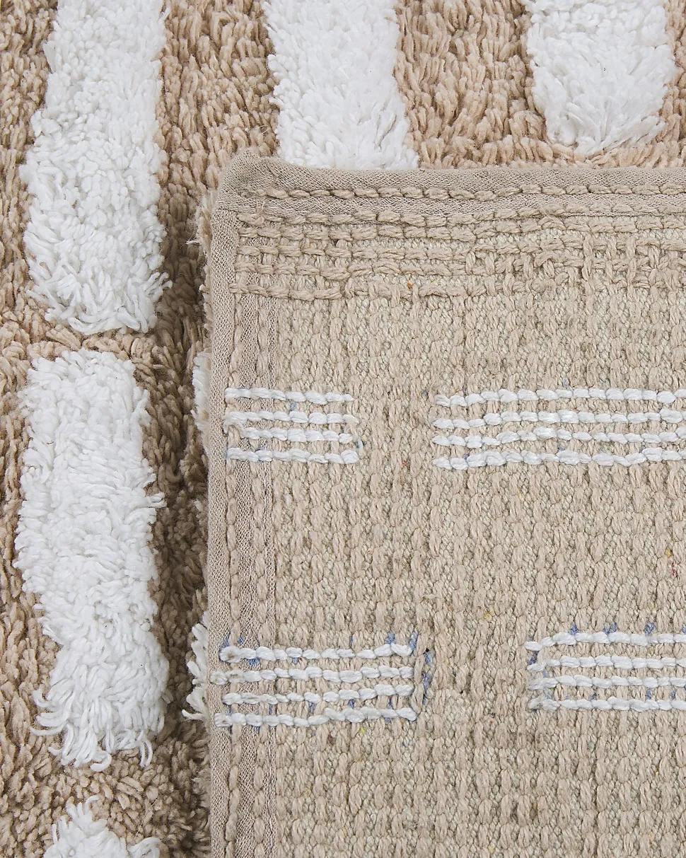 Teppich Baumwolle Beige 120 X 180 Cm Kurzflor Ahirli
