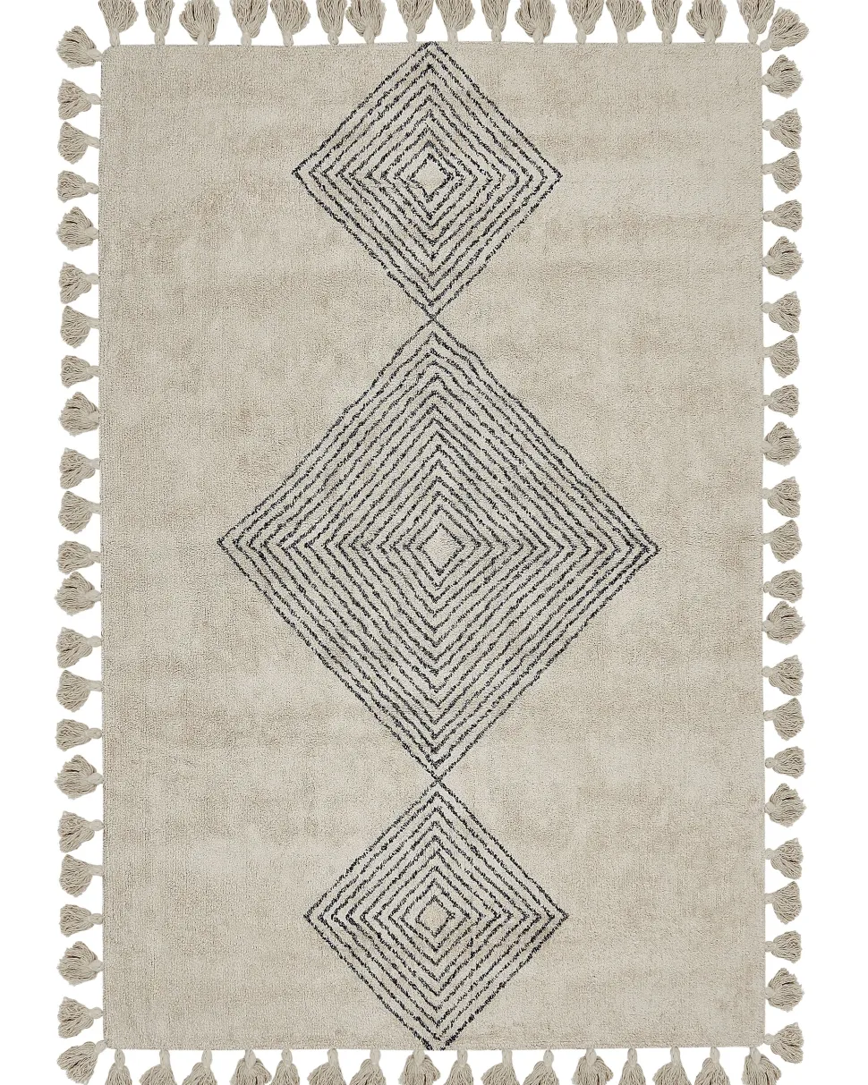 Teppich Baumwolle Beige 160 X 230 Cm Geometrisches Muster Kurzflor Bulcuk