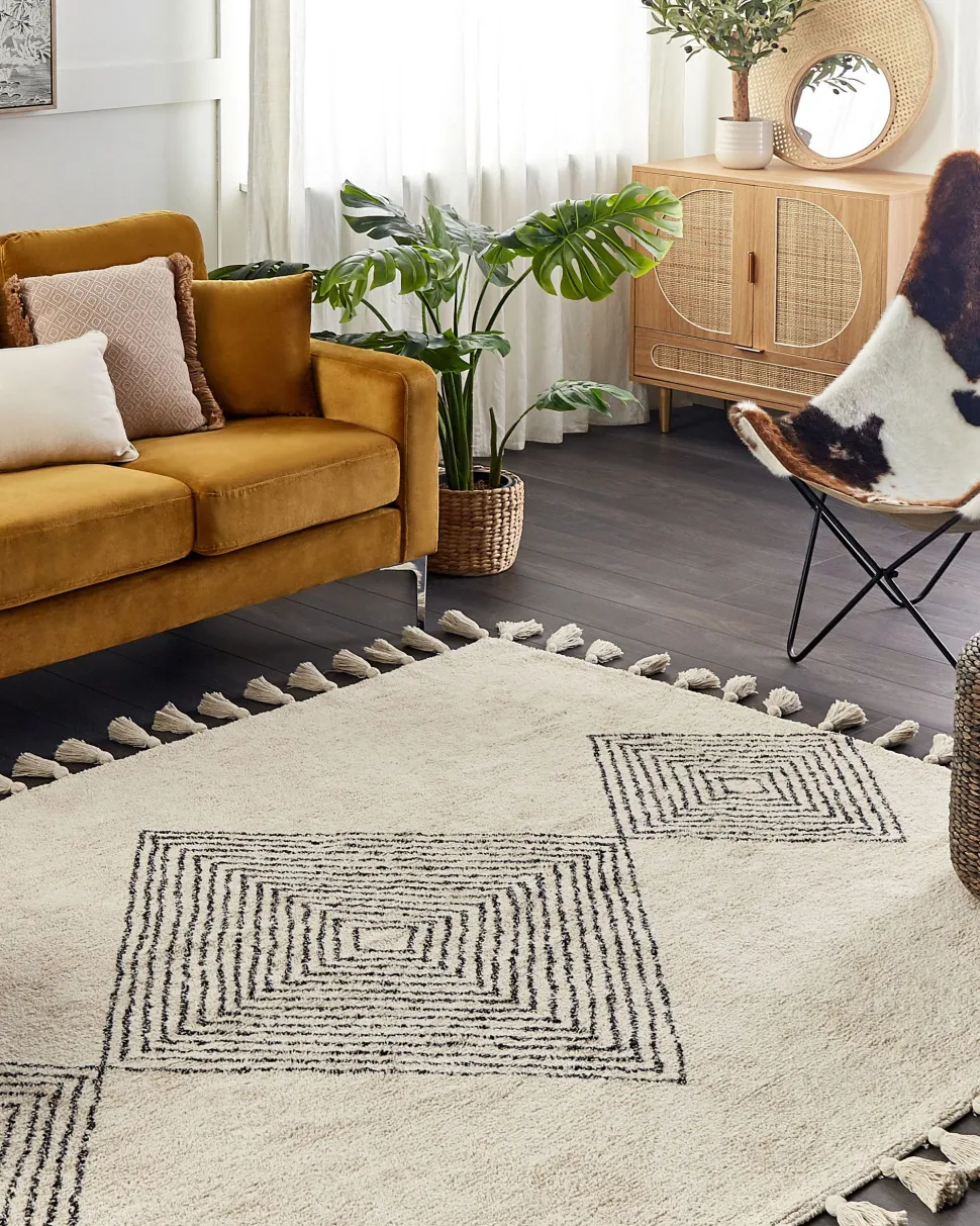 Teppich Baumwolle Beige 160 X 230 Cm Geometrisches Muster Kurzflor Bulcuk