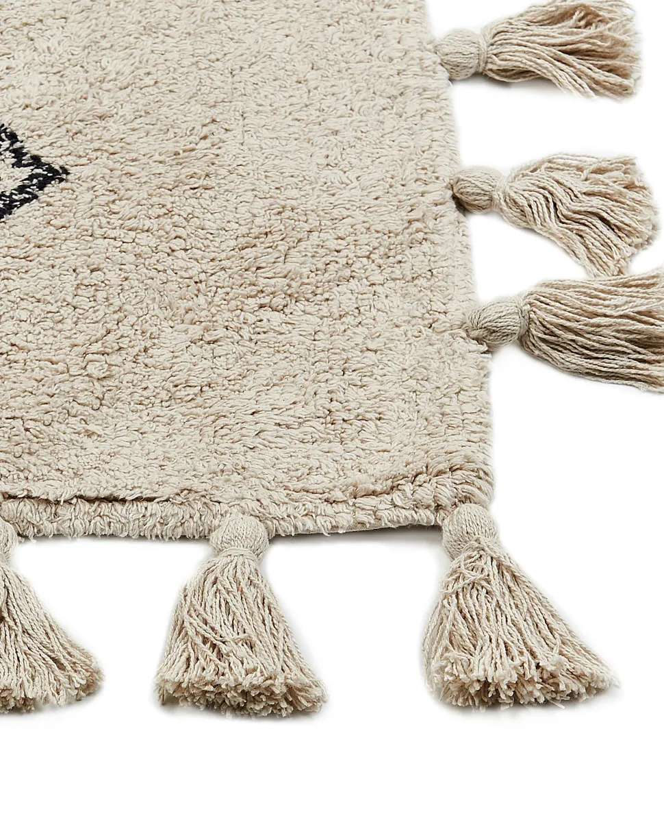 Teppich Baumwolle Beige 160 X 230 Cm Geometrisches Muster Kurzflor Bulcuk