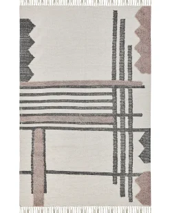 Teppich Baumwolle Beige / Schwarz 160 X 230 Cm Abstraktes Muster Fransen Kurzflor Muradiye