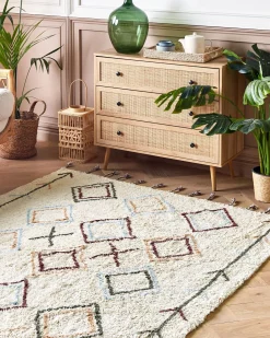 Teppich Baumwolle Beige 160 X 230 Cm Geometrisches Muster Corum