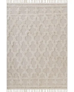 Teppich Baumwolle Beige 160 X 230 Cm Marokkanisches Muster Fransen Suluova