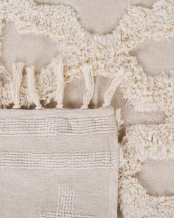 Teppich Baumwolle Beige 160 X 230 Cm Marokkanisches Muster Fransen Suluova