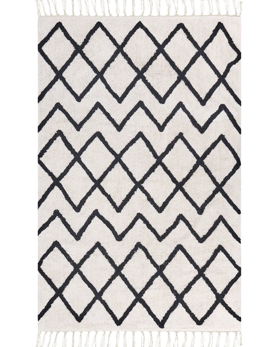 Teppich Baumwolle Beige / Schwarz 160 X 230 Cm Geometrisches Muster Kurzflor Eldes