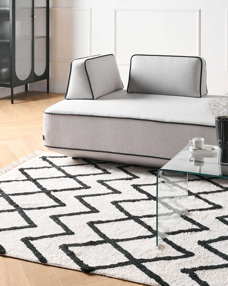Teppich Baumwolle Beige / Schwarz 160 X 230 Cm Geometrisches Muster Kurzflor Eldes