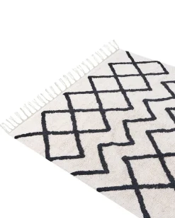Teppich Baumwolle Beige / Schwarz 160 X 230 Cm Geometrisches Muster Kurzflor Eldes