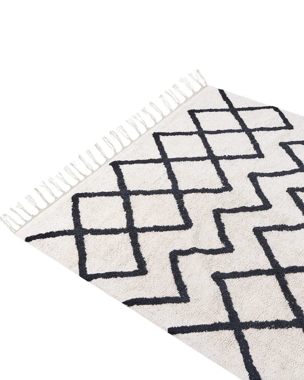 Teppich Baumwolle Beige / Schwarz 160 X 230 Cm Geometrisches Muster Kurzflor Eldes