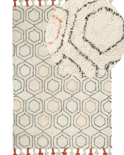 Teppich Baumwolle Beige / Orange 160 X 230 Cm Geometrisches Muster Kurzflor Hajipur