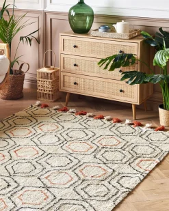 Teppich Baumwolle Beige / Orange 160 X 230 Cm Geometrisches Muster Kurzflor Hajipur