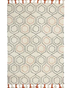 Teppich Baumwolle Beige / Orange 160 X 230 Cm Geometrisches Muster Kurzflor Hajipur