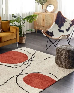 Teppich Baumwolle Beige / Rot 160 X 230 Cm Abstraktes Muster Kurzflor Bolat