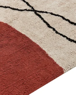 Teppich Baumwolle Beige / Rot 160 X 230 Cm Abstraktes Muster Kurzflor Bolat
