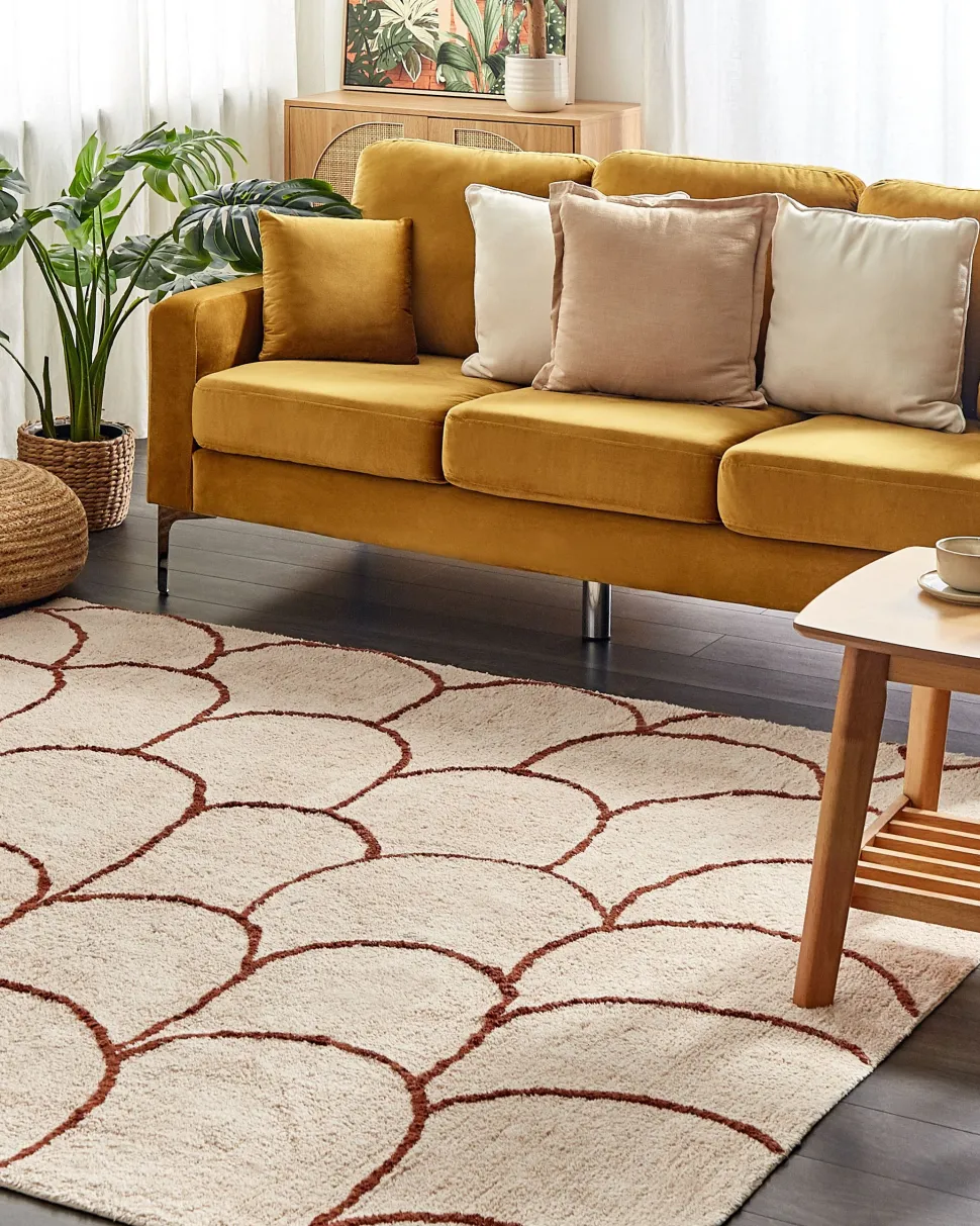 Teppich Baumwolle Beige / Braun 200 X 200 Cm Geometrisches Muster Kurzflor Avdan