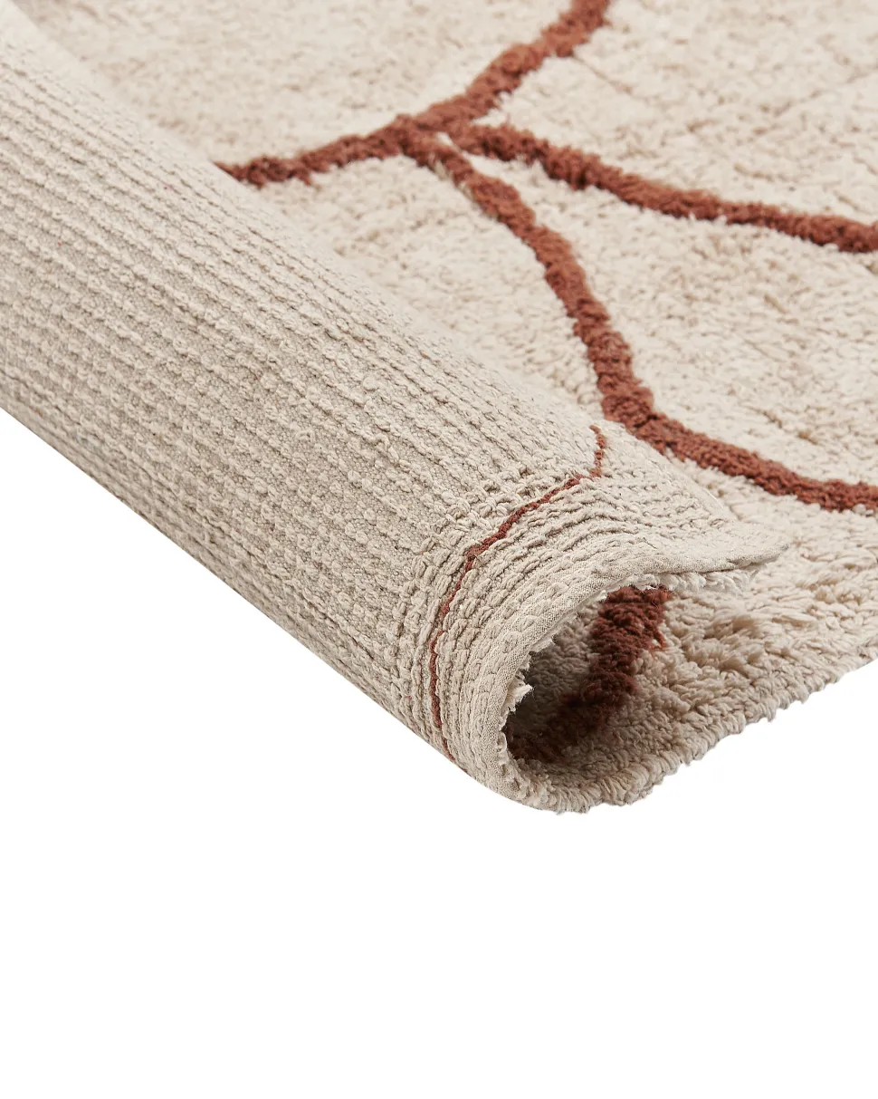 Teppich Baumwolle Beige / Braun 200 X 200 Cm Geometrisches Muster Kurzflor Avdan