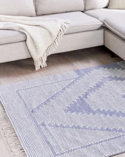 Teppich Baumwolle Blau / Cremeweis 160 X 230 Cm Geometrisches Muster Kurzflor Ansar