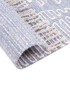 Teppich Baumwolle Blau / Cremeweis 160 X 230 Cm Geometrisches Muster Kurzflor Ansar