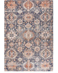 Teppich Baumwolle Blau / Rot 140 X 200 Cm Orientalisches Muster Kurzflor Kurin