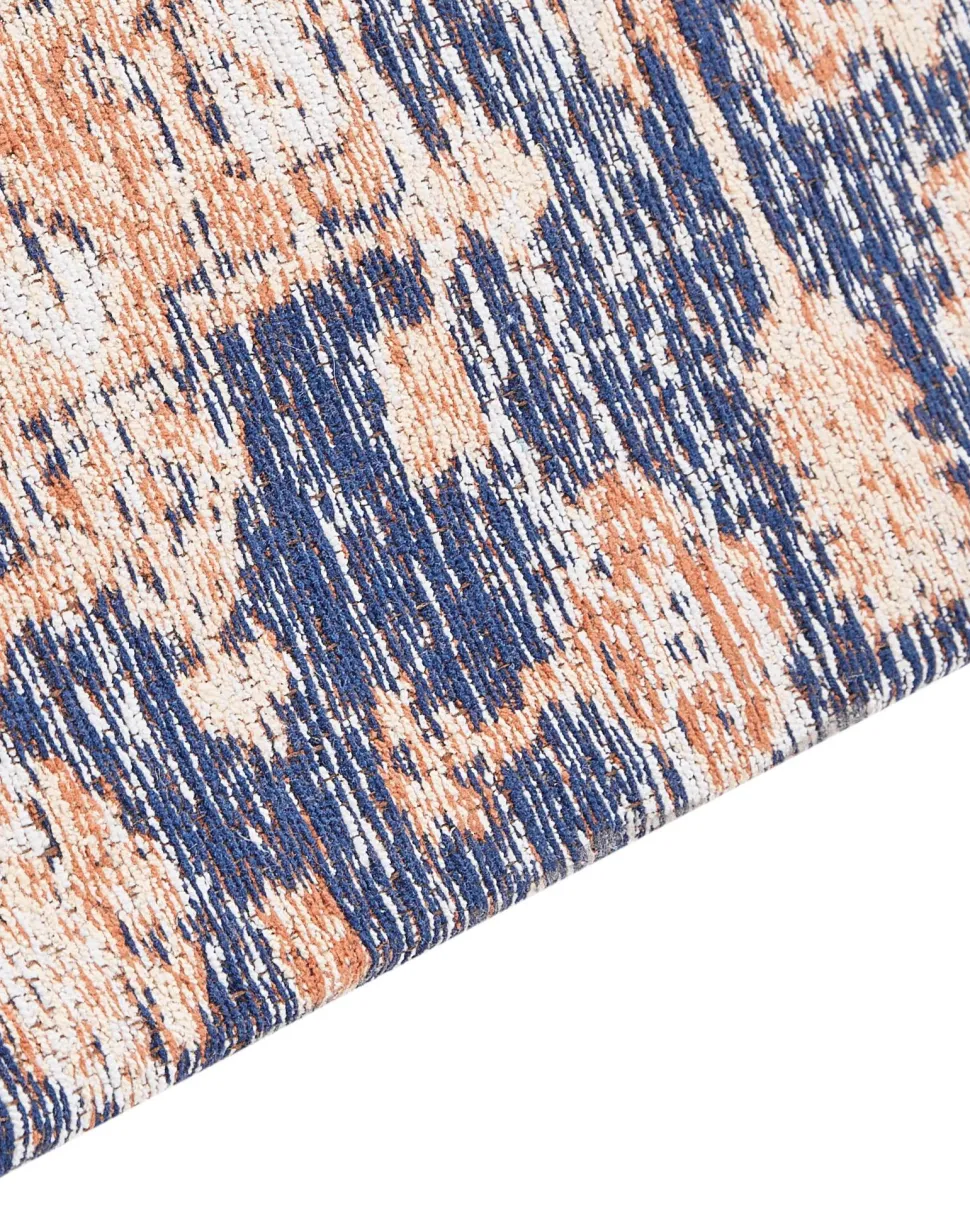 Teppich Baumwolle Blau / Rot 140 X 200 Cm Orientalisches Muster Kurzflor Kurin