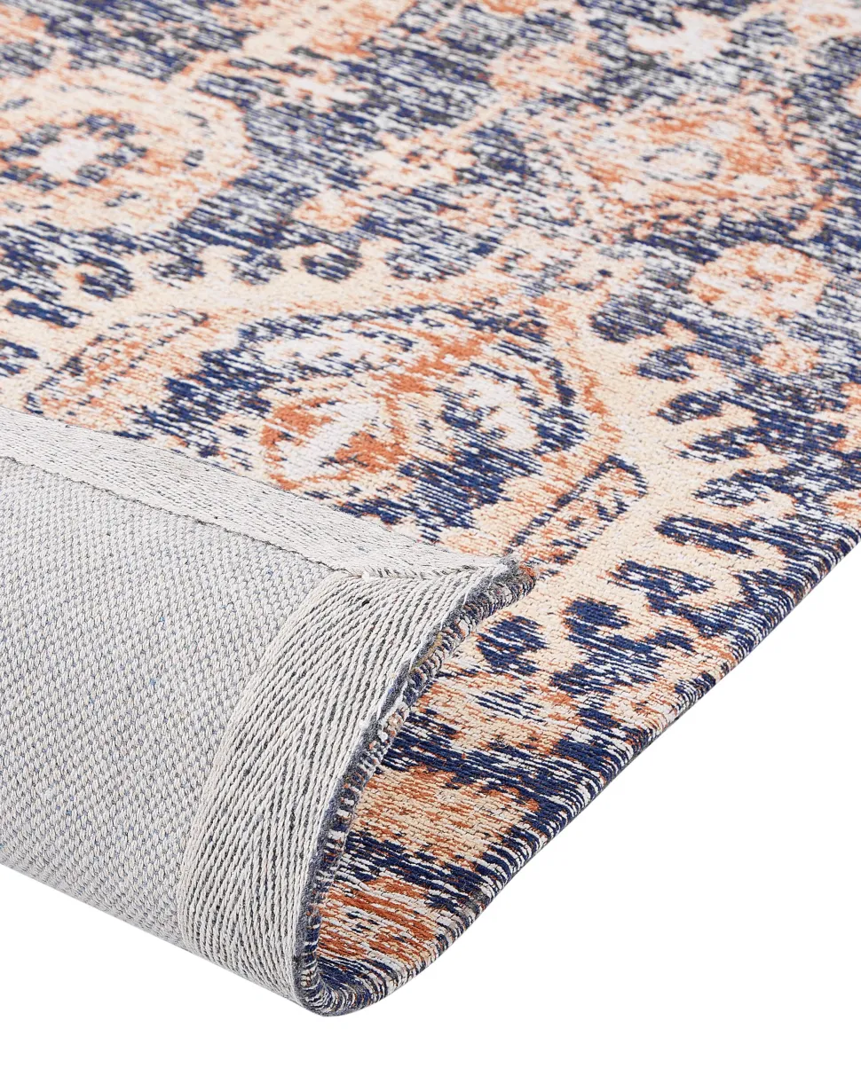 Teppich Baumwolle Blau / Rot 140 X 200 Cm Orientalisches Muster Kurzflor Kurin