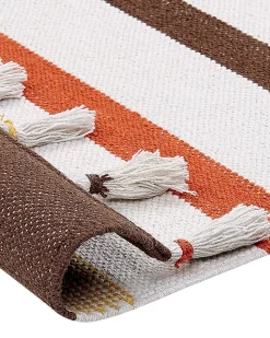 Teppich Baumwolle Braun / Beige 160 X 230 Cm Gestreiftes Muster Kurzflor Hisarli