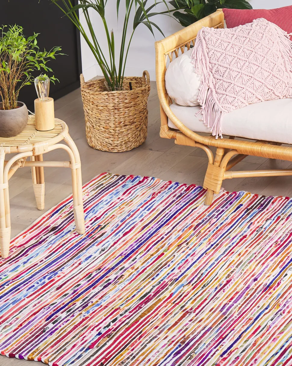 Teppich Baumwolle Bunt-Weis 160 X 230 Cm Abstraktes Muster Kurzflor Bartin