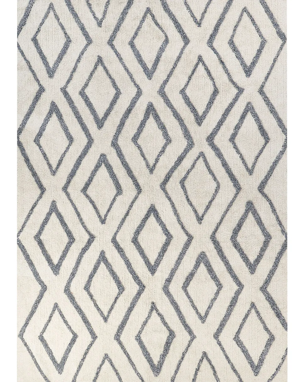 Teppich Baumwolle Cremeweis / Blau 160 X 230 Cm Geometrisches Muster Shaggy Menderes