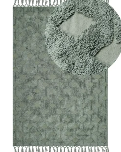 Teppich Baumwolle Grun 160 X 230 Cm Geometrisches Muster Kurzflor Kars