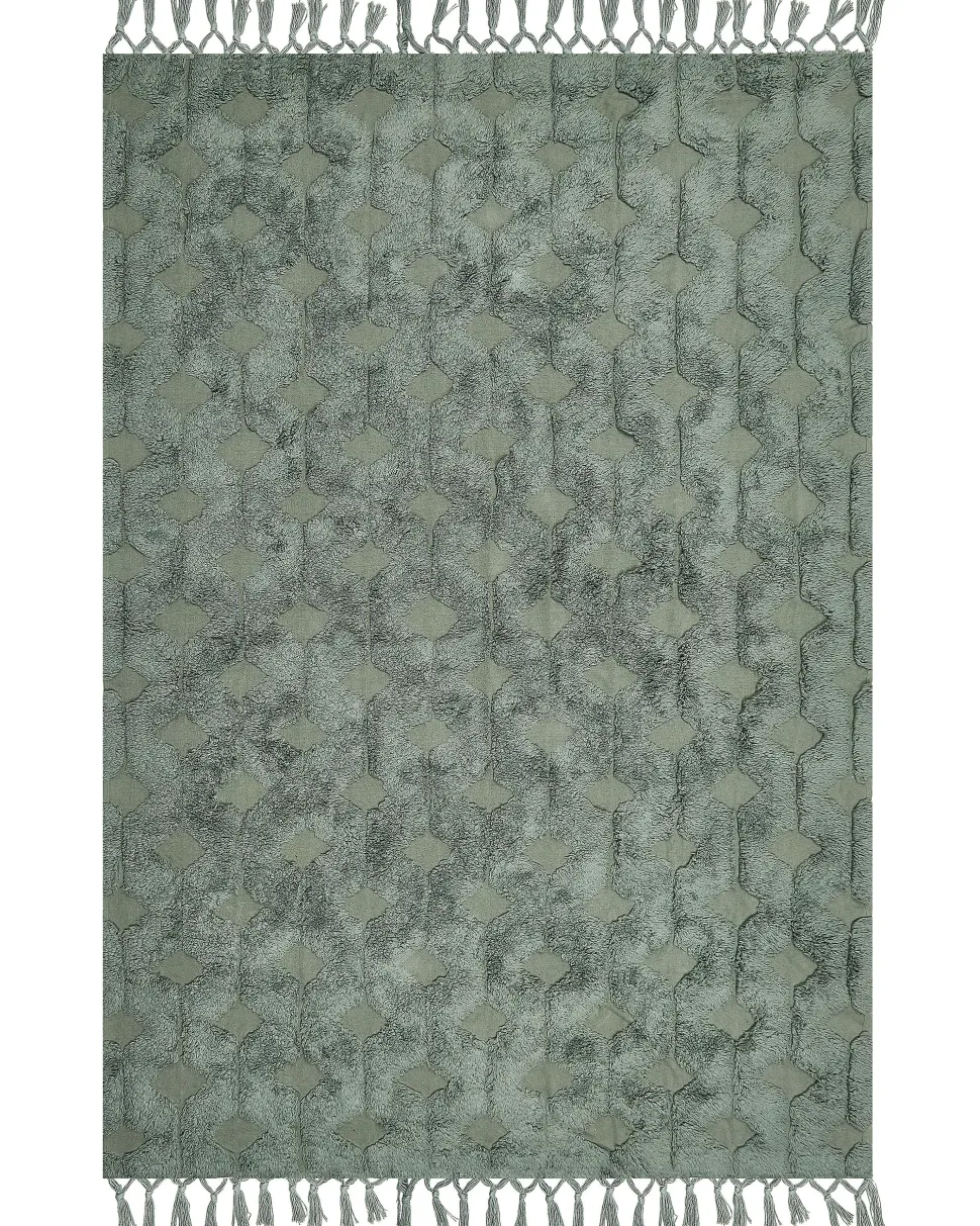 Teppich Baumwolle Grun 160 X 230 Cm Geometrisches Muster Kurzflor Kars