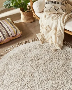 Teppich Baumwolle Hellbeige 140 Cm Fransen Shaggy Bitlis