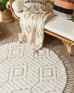 Teppich Baumwolle Hellbeige 140 Cm Fransen Horasan
