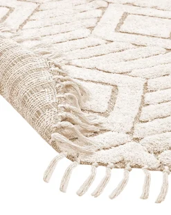 Teppich Baumwolle Hellbeige 140 Cm Fransen Horasan